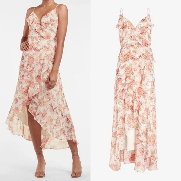 Express Floral Print Ruffle Wrap Maxi Dress in Paisley Pink sz XL - Picture 1 of 11